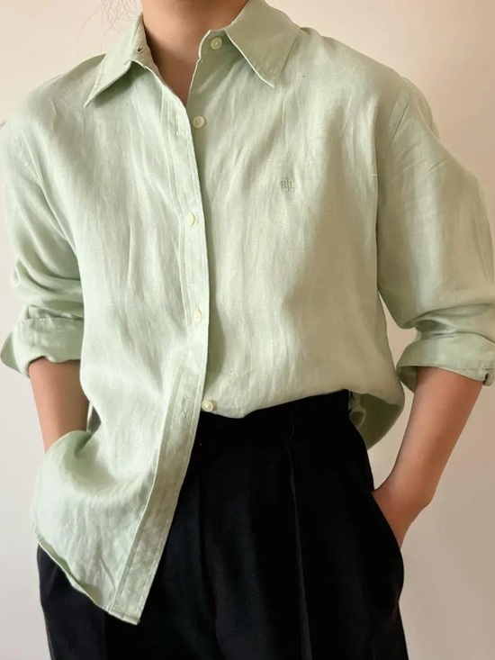 Ralph Lauren Tops - Ralph Lauren light green 100% linen button-down blouse